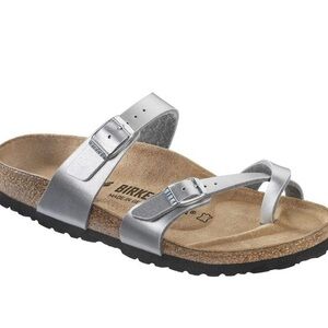 Birkenstock Unisex Mayari Silver Slip On Slide Sandal Size 40 Mens 7.5 Womens 10